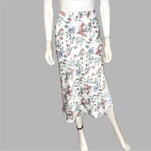 Forever 21 White Floral Satin Midi Skirt